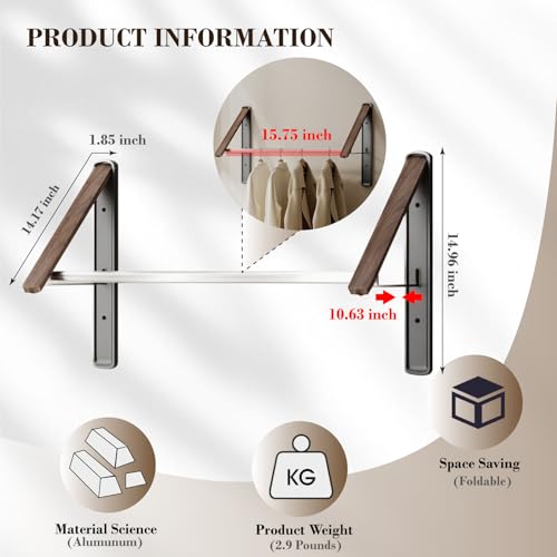 Wall-Mounted Retractable Clothes Drying Rack(Walnut, 2 Pack) - Image 3