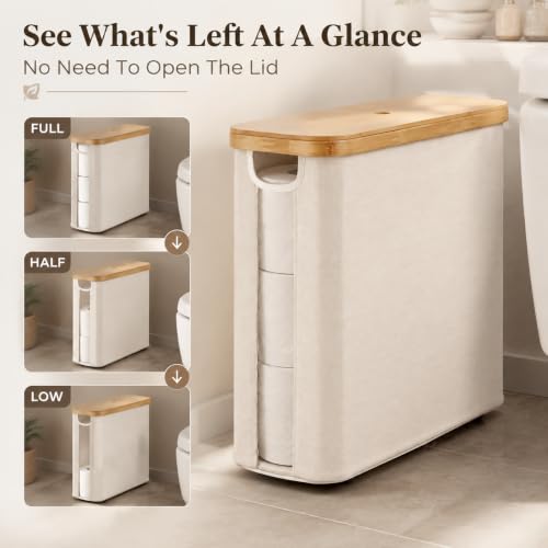 StorageWorks Toilet Paper Storage Basket with Bamboo Lid & Window - Image 7