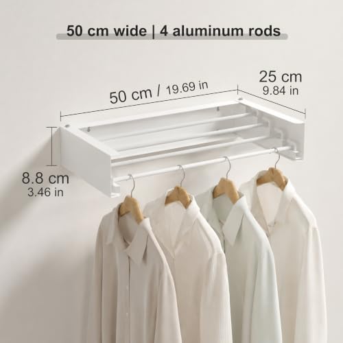 Wall Mounted Clothes Drying Rack,White 19.7" - Image 4