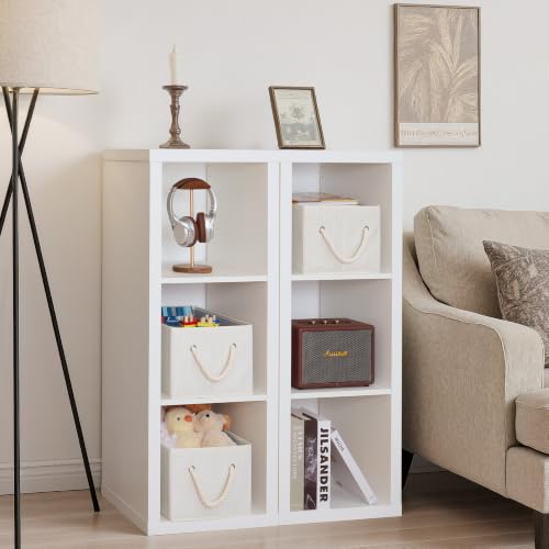 StorageWorks Fabric Storage Bins with Rope Handles, Ivory White - Image 5