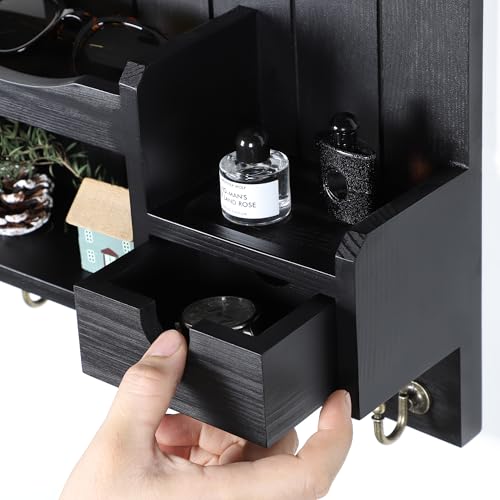 DOPACE Handcrafted Pine Wood Mail Organizer & Key Holder, Black - Image 6