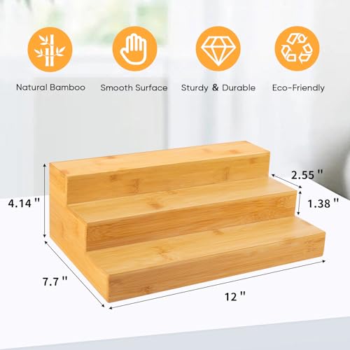 Bamboo Spice Rack Organizer for Cabinet 2 Pack - 3 Tier - Image 4