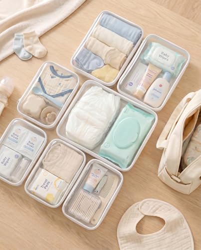 6 Pack Large White Clear Hard Shell Zipper Case, Clear - Image 3