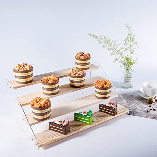 2 Pack 4 Tier Acrylic Display Stand for Figures Wooden Risers - Image 3