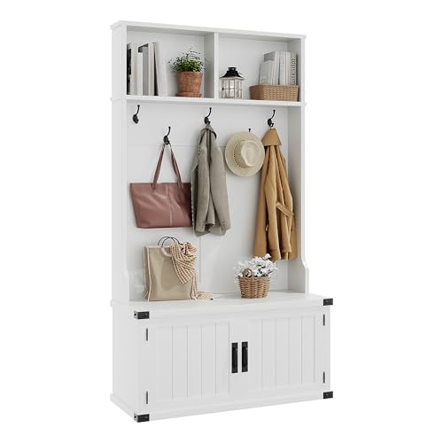 77.7" Farmhouse Hall Tree with Shoe Storage Bench, 4-in-1 - Image 2