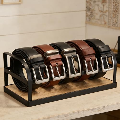 DAOYA 5-Slot Belt Organizer for Closet, Bamboo Wooden Belt Storage Rack for Dresser Drawer, Display Belts Ties Neatly, Sturdy Gift for Men