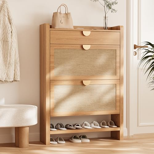 INNOD Rattan Shoe Storage Cabinet, Shoe Organizer with 2 Flip - Image 2