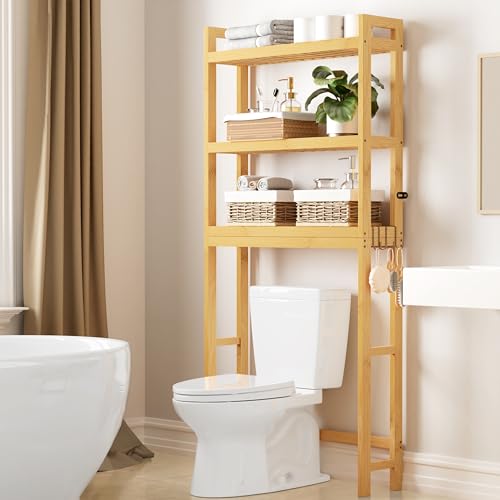 Smiry Bamboo Over The Toilet Storage Cabinet, 3 Tier, Natural - Image 2
