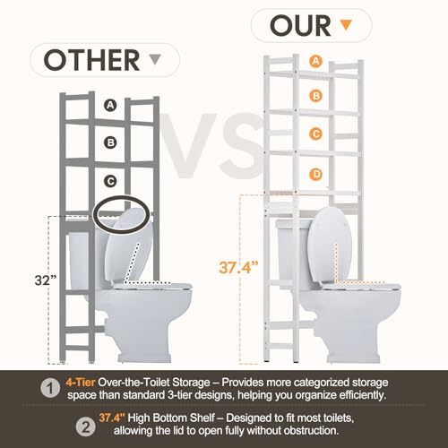 Homde Bathroom Over Toilet Storage Rack: Adjustable 4-Tier - Image 6