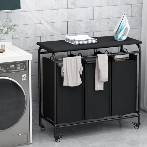 3 Bags Laundry Basket Sorter, Black 135L Laundry Hamper - Image 3