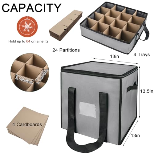 Christmas Ornament Storage Box with Dividers, Holds 64 Balls - Image 4