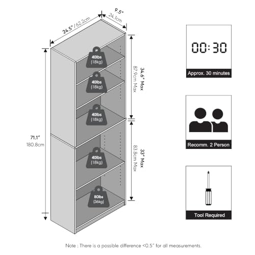 Furinno Reed Closet Organizers and Storage, 5-Tier Organizer - Image 3