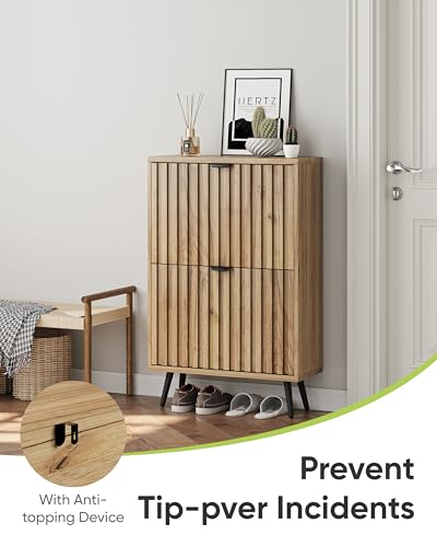 Shoe Storage Cabinet, Fluted Shoe Cabinet Storage for Entryway - Image 4