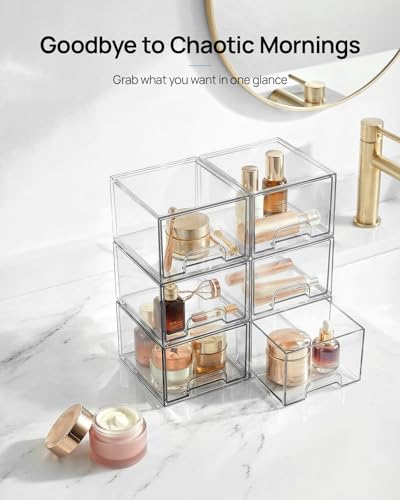 Vtopmart 6 Pack Small Clear Stackable Storage Drawers for Desk, Countertop - Image 4