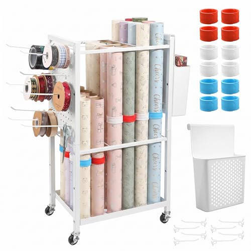 Adjustable Wrapping Paper Organizer Cart with Hooks & Slap Bands - Image 2