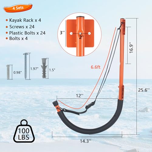 DEDU Kayak Storage Rack, Kayak Wall Mount Hangers 2 Pack & 4 Pack - Image 3