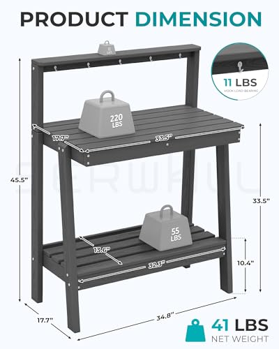 SERWALL 3-Tier Outdoor Potting Bench with Storage,Gardening Table - Image 4