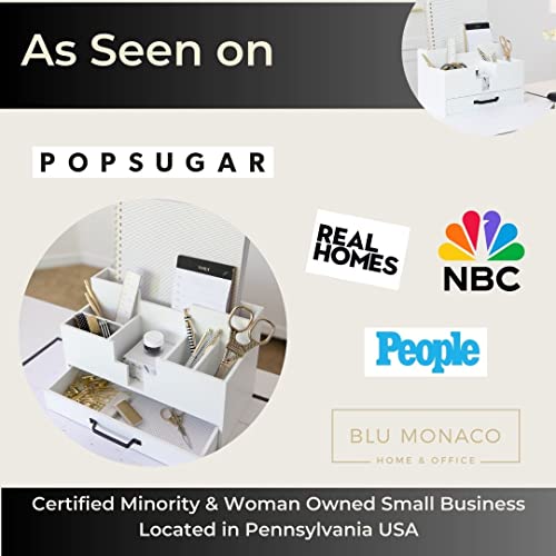 BLU MONACO | White Wood Desk Organizer with Drawer | Compact - Image 6