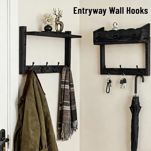28" Coat Rack Wall Mount with Shelf with 7 Hooks 3 Key Hanger - Image 5