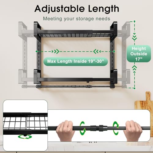 19"- 30" Expandable Hanging Pot Rack, 2 Tier Heavy Duty Wall - Image 3