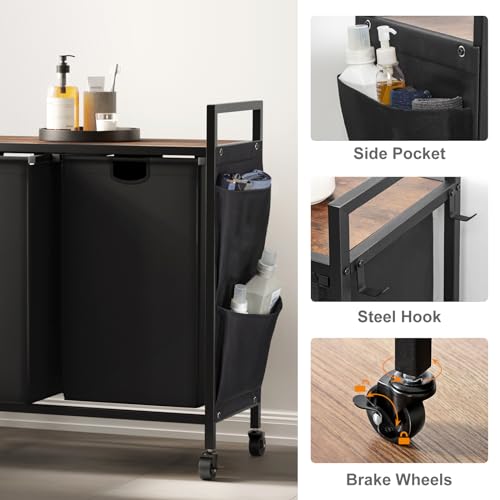 WOWLIVE Double Laundry Hamper with Wheels, Rolling L | All Products - Image 7