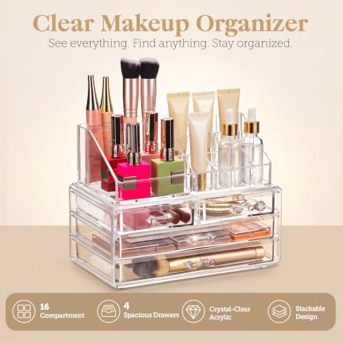 Masirs Clear Makeup Organizer with 4 Drawers 16 Comp | All Products - Image 3