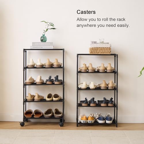 5-Tier Small Shoe Rack with Wheels, Slide-Out Metal Shoe - Image 7
