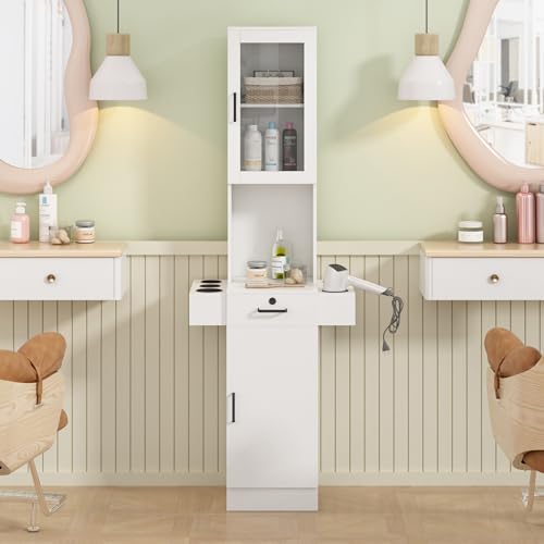 Salon Station for Hair Stylist,Hair Styling Storage Cabinet,White - Image 4