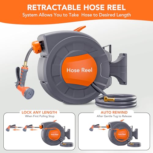 1/2 in x 72 ft Retractable Garden Hose Reel, Water Hose Reel Auto - Image 6
