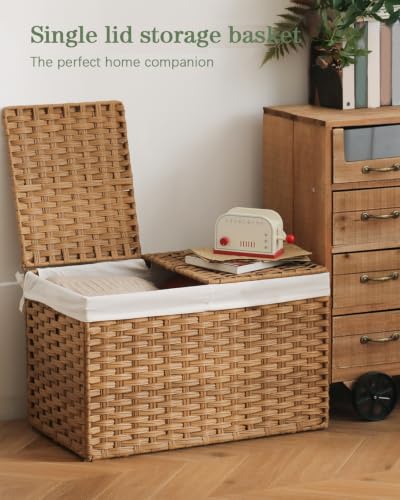 SETVSON Storage Basket with Lid Rattan Woven Storage Baskets - Image 5
