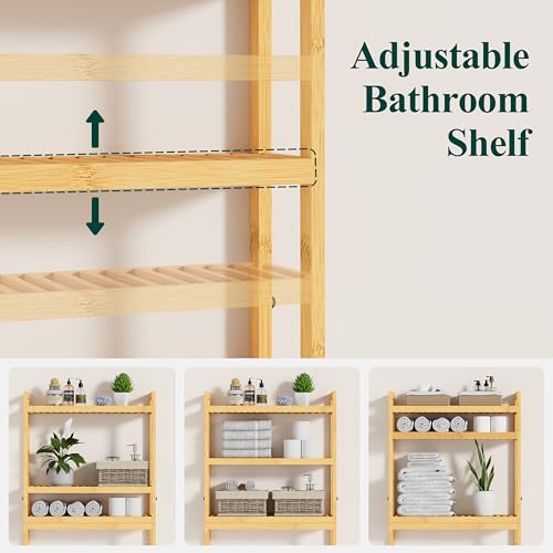 Smiry Bamboo Over The Toilet Storage Cabinet, 3 Tier, Natural - Image 4