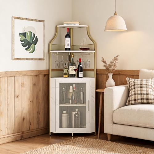 Jojoka 5-Tier Corner Bar Cabinet with Wine Rack & Glass Holder - Image 5