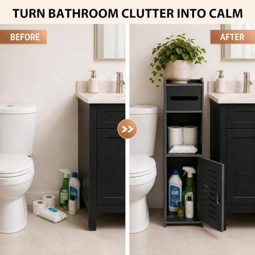 Toilet Paper Holder Stand, Slim Bathroom Storage Cabinet - Image 5