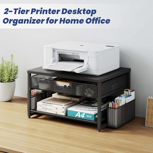 Metal Desktop Printer Stand with Storage Drawer & 2 Pen - Image 7