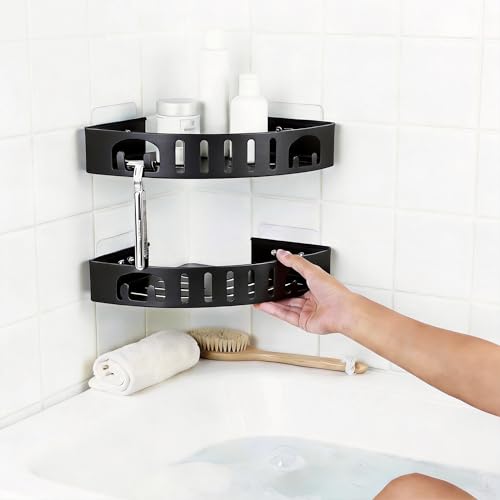 Adhesive Corner Shower Caddy with Hooks,No Drill Aluminum Shower - Image 7
