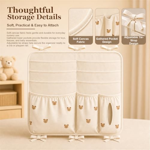 Bedside Caddy Nursery Playpen Organizer, Hanging Crib Book & Toy - Image 7