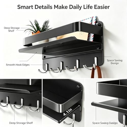 Modern Key Holder Wall Mount with Shelf, Metal Mail Holder - Image 7
