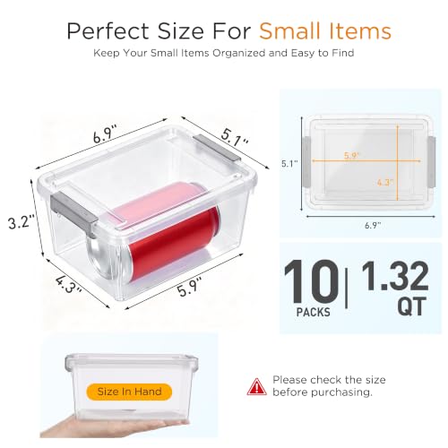 Citylife 10Packs 1.3Qt Small Storage Bins with Lids,Stackable - Image 3