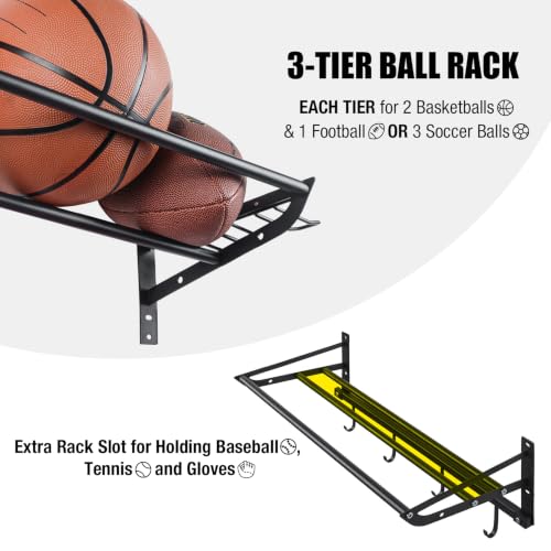 XCSOURCE Sports Equipment Organizer, 3-Tier Wall Mount - Image 5