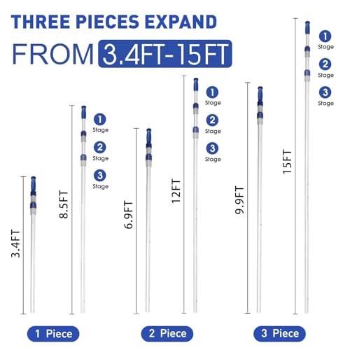 15 FT Telescopic Pool Pole - Adjustable 3 Piece Aluminum - Image 3