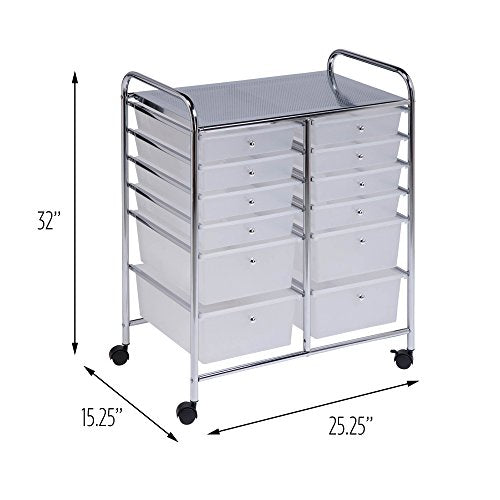 Honey-Can-Do Rolling Craft Storage Cart, Clear, 12-Drawer - Image 7