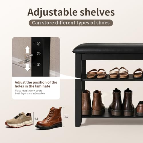 Solid Wood Shoe Rack Bench for Entryway,Entryway Bench - Image 5
