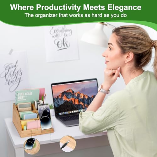Bamboo Pen Holder for Desk & Nightstand Organizer with Fast - Image 3