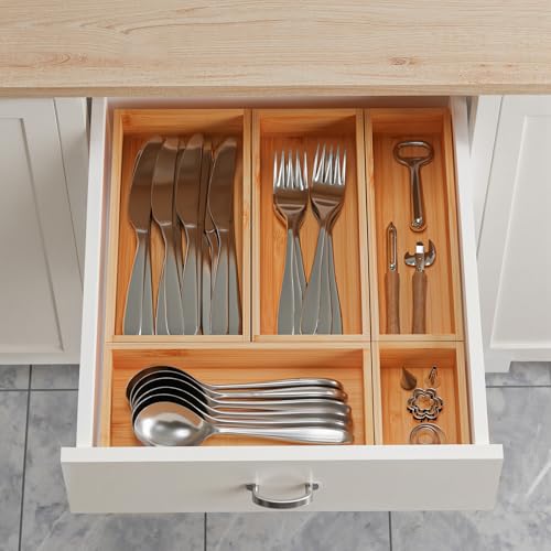 Bamboo Drawer Organizer Boxes, 5 PCS Junk Drawer Organizer - Image 4