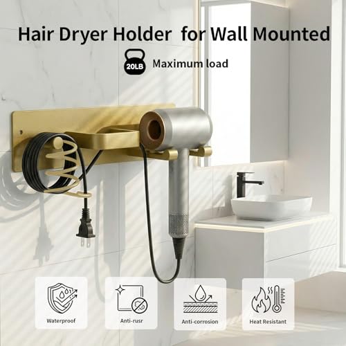 Hair Dryer Holder Hair Tool Organizer Metal Wall Mount (Gold) - Image 6