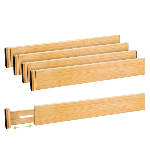 Fyvva Drawer Organizer, Spring-Loaded Expandable Bamboo Dividers - Image 2