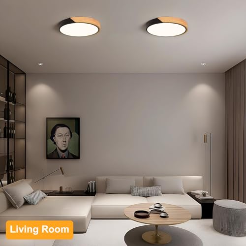 Modern LED Ceiling Light, Minimalist Wood Flush Mount Ceiling - Image 7