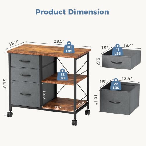 DUMOS 3 Drawer Mobile File Cabinet, Rolling Printer Stand - Image 4