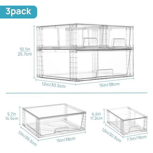 Vtopmart Clear Stackable Storage Drawers, 3 Pack Wide Organizer - Image 4