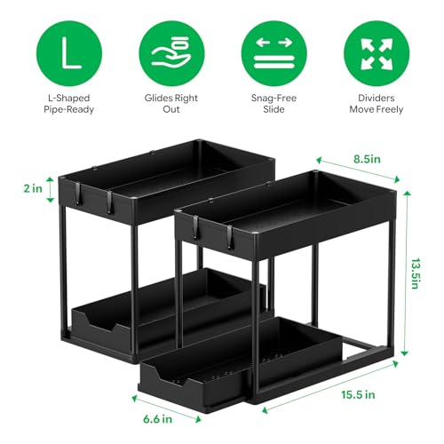 Ekisemio 2 Pack 2-Tier Under Sink Organizers with Sliding Drawer - Image 3